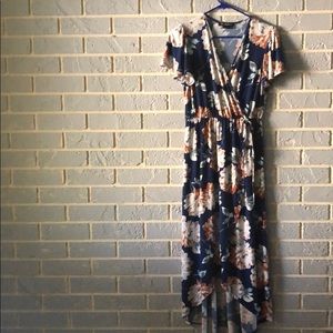 Royal blue with roses short sleeve dress